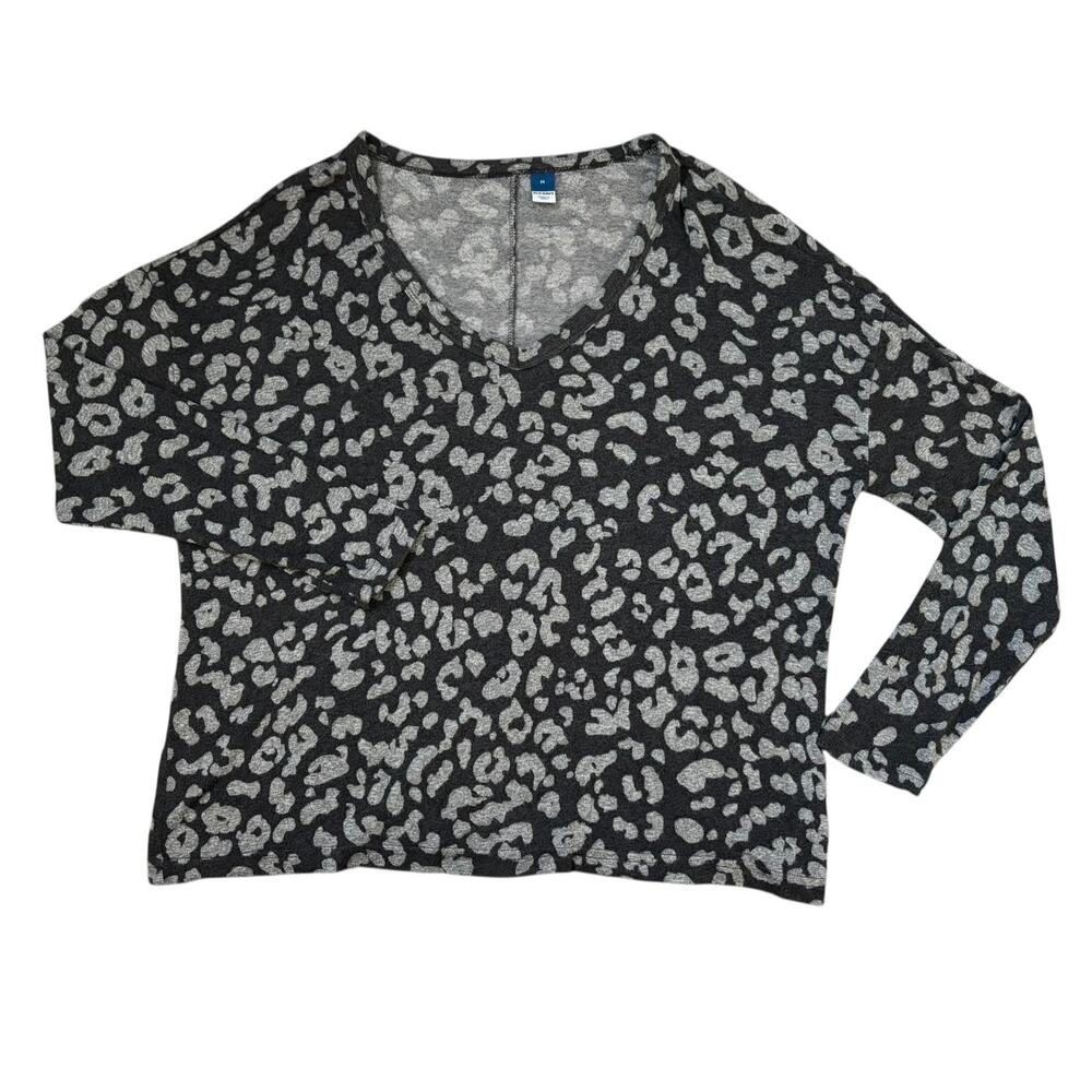 Old Navy Gray Cheetah Print V-Neck Sweater Womens Size M